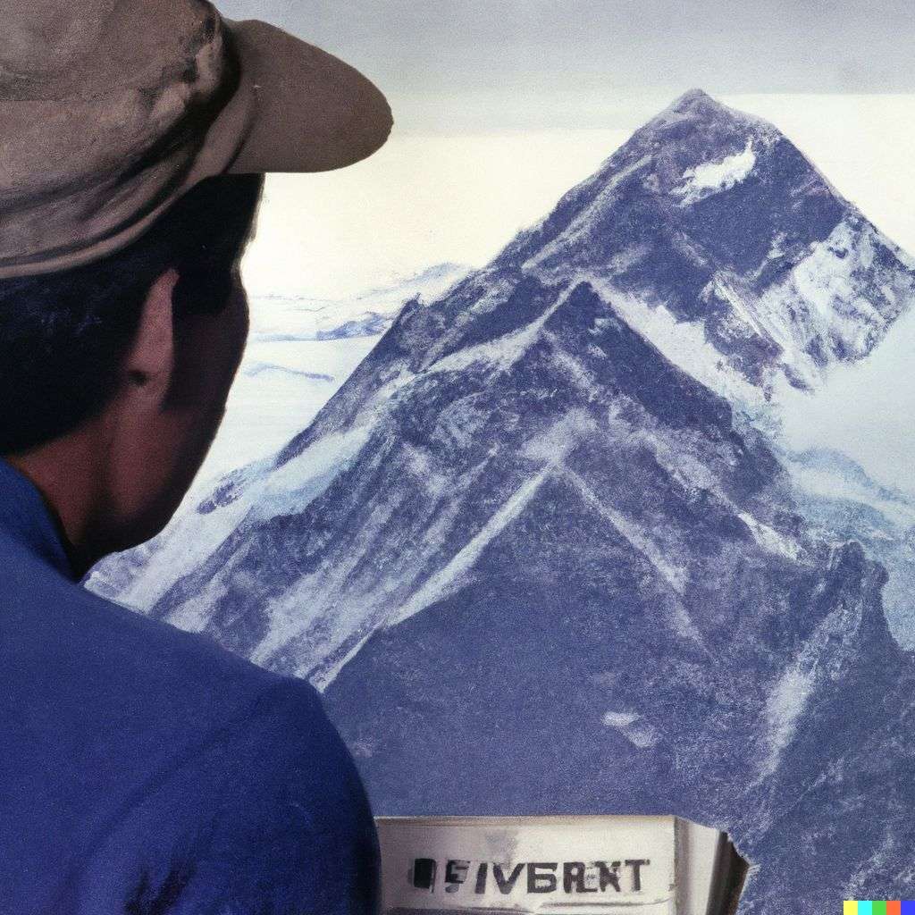 someone gazing at Mount Everest, front page of The New York Times, 1980
